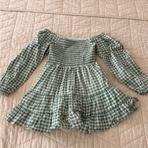 Green Gingham smocked Kids Dress - 4t